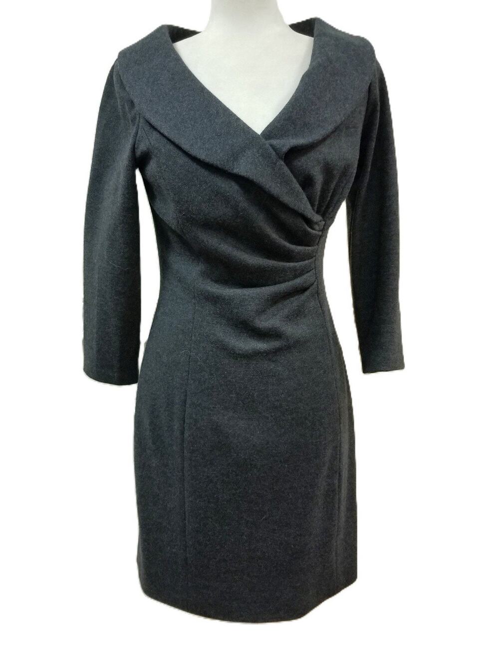 Kay Unger Wool Ruched Sheath Dress Gray Women’s 6 Career Cocktail